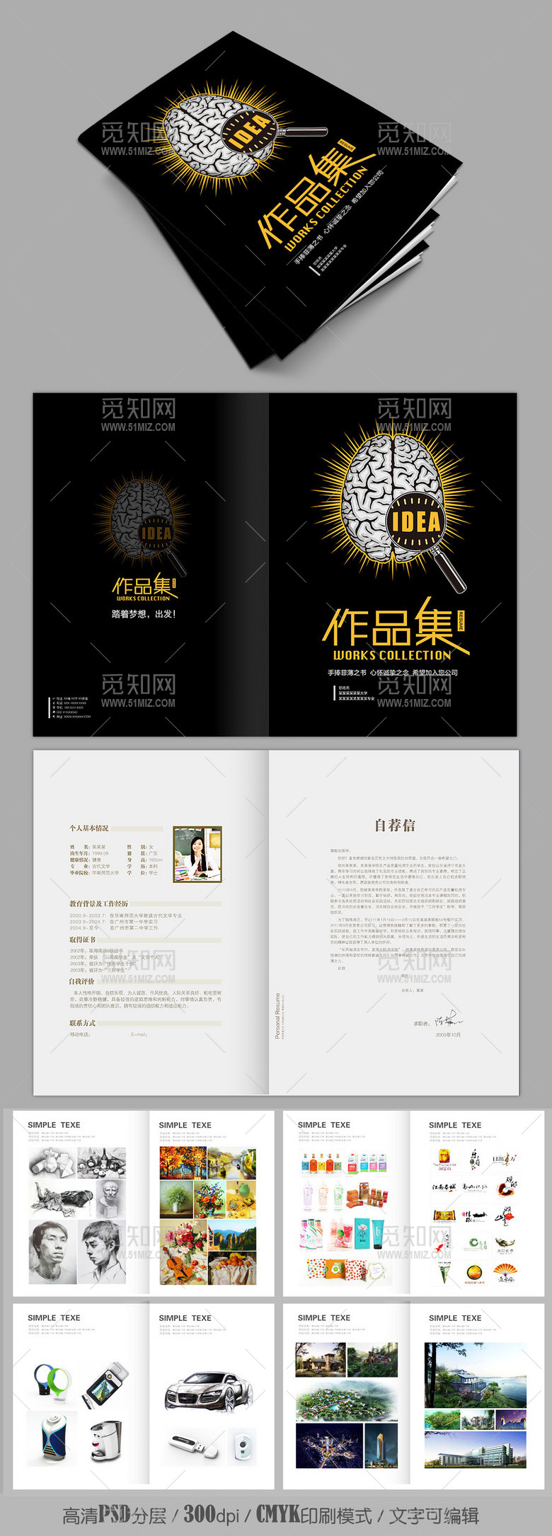 创意大脑艺术生毕业作品集求职简历封面 创意大脑艺术生毕业作品集求职简历封面