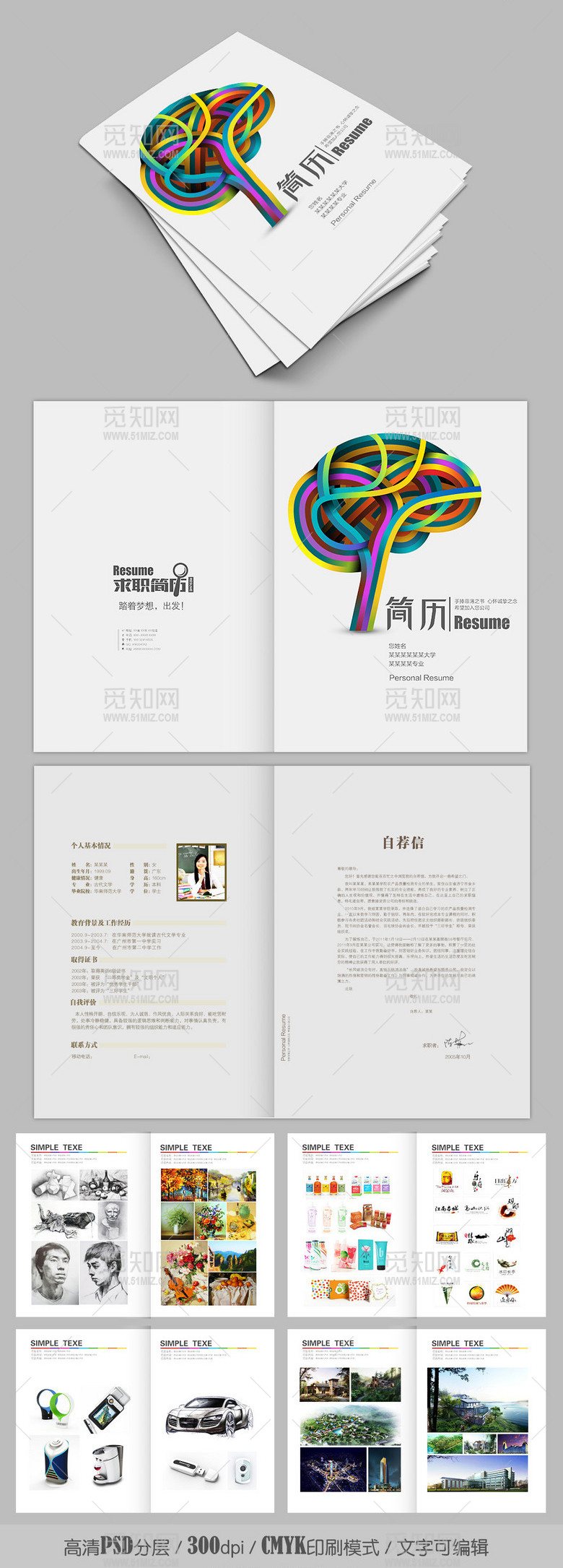 创意大脑艺术毕业生求职简历模板作品集 创意大脑艺术毕业生求职简历模板作品集