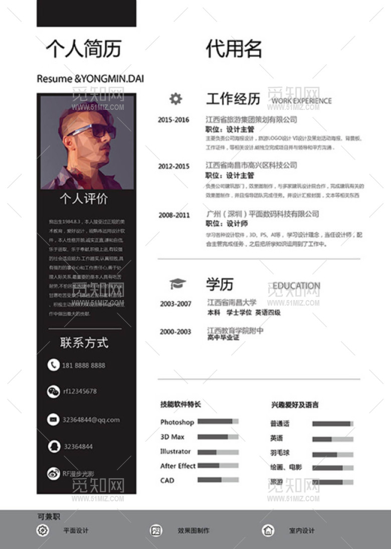 现代简约个人简历模板psd分层素材 现代简约个人简历模板psd分层素材