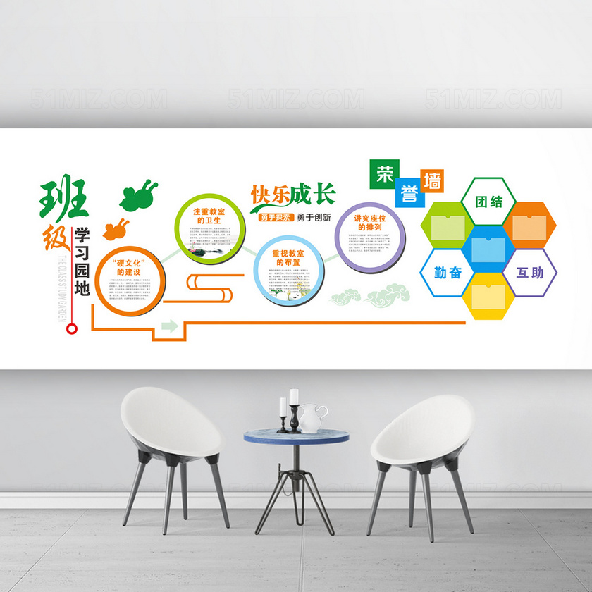 班级文化墙快乐成长学习园地背景墙