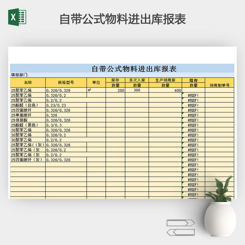 自带公式物料进出库报表-库存表格模板-觅知网