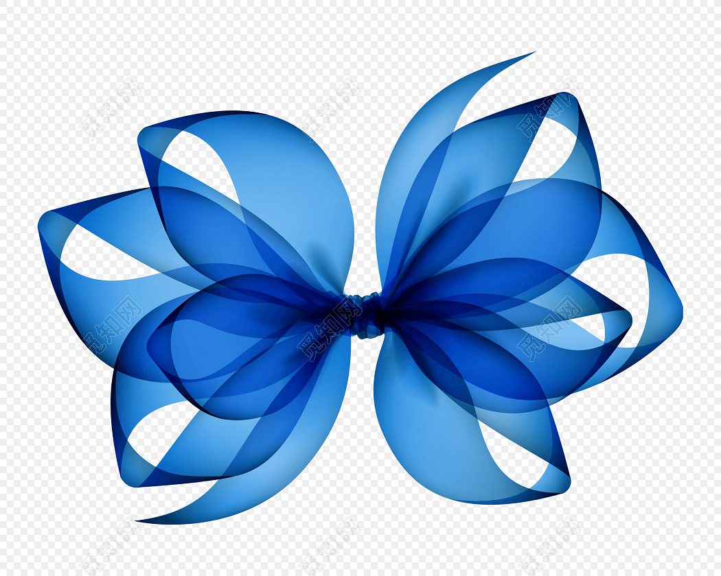 蓝色丝绸质感的蝴蝶结免抠PNG素材