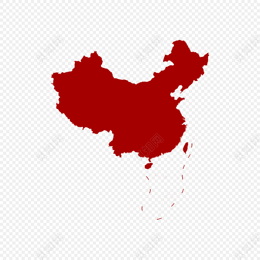 中国地图剪影红色