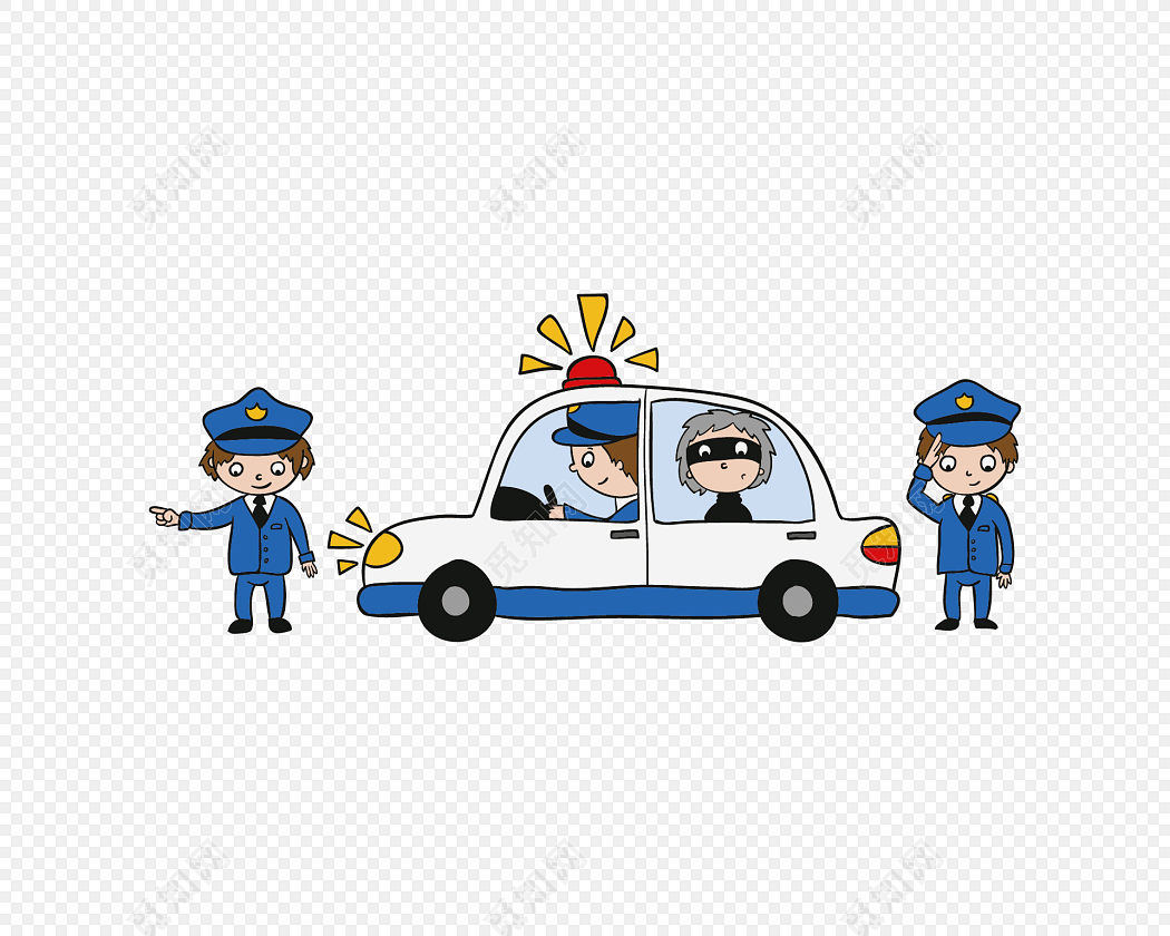 卡通警察抓捕小偷免抠图素材