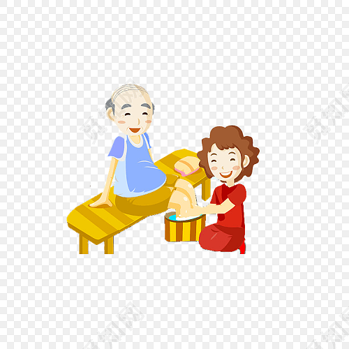 卡通老年生活关爱老人洗脚素材