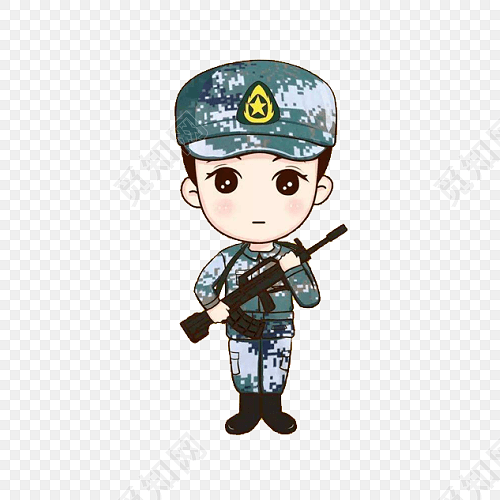 卡通军人军训士兵执勤素材