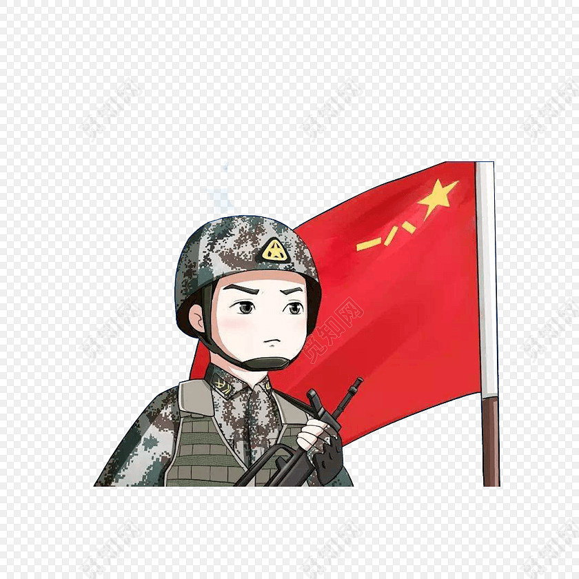 卡通军人军训士兵八一素材