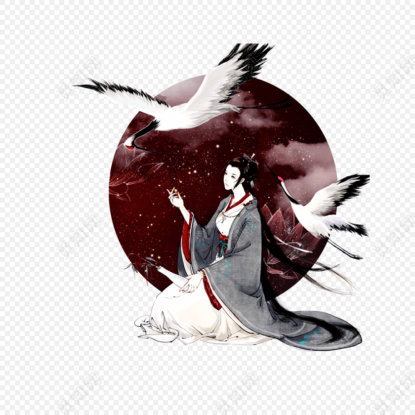 中国风水墨古风人物素材