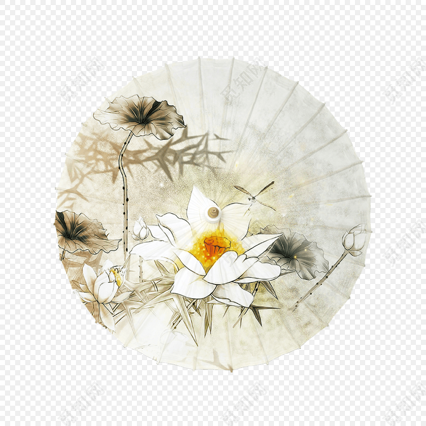 中国风莲花古典文雅油纸伞素材