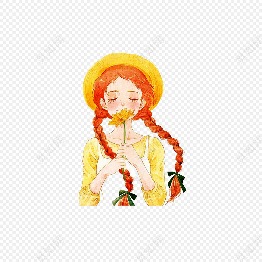 手绘小女孩手中的向日葵