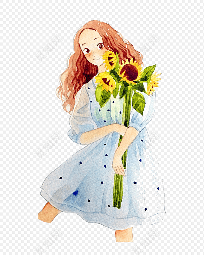 手持向日葵的小女孩