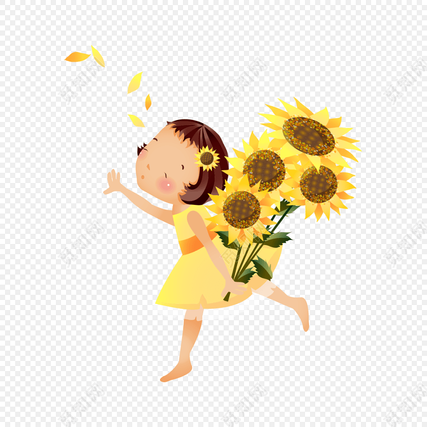 小女孩和向日葵素材图