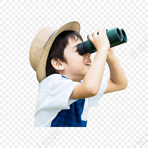 小男孩拿望远镜素材