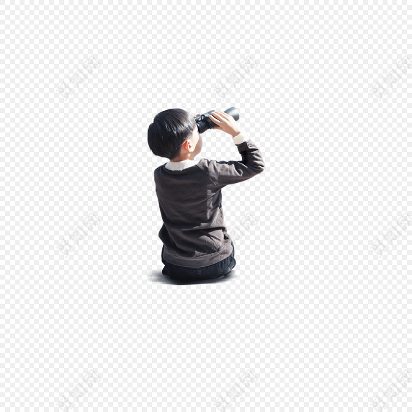 小男孩拿望远镜素材