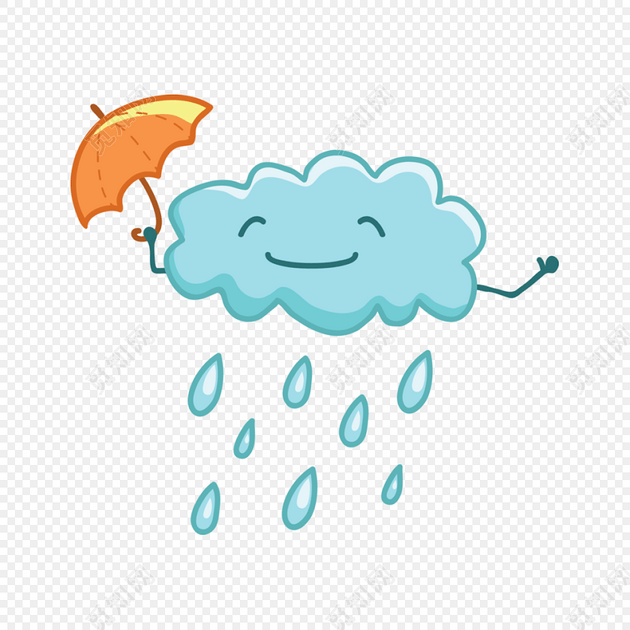 雨伞云朵雨滴矢量天气图素材