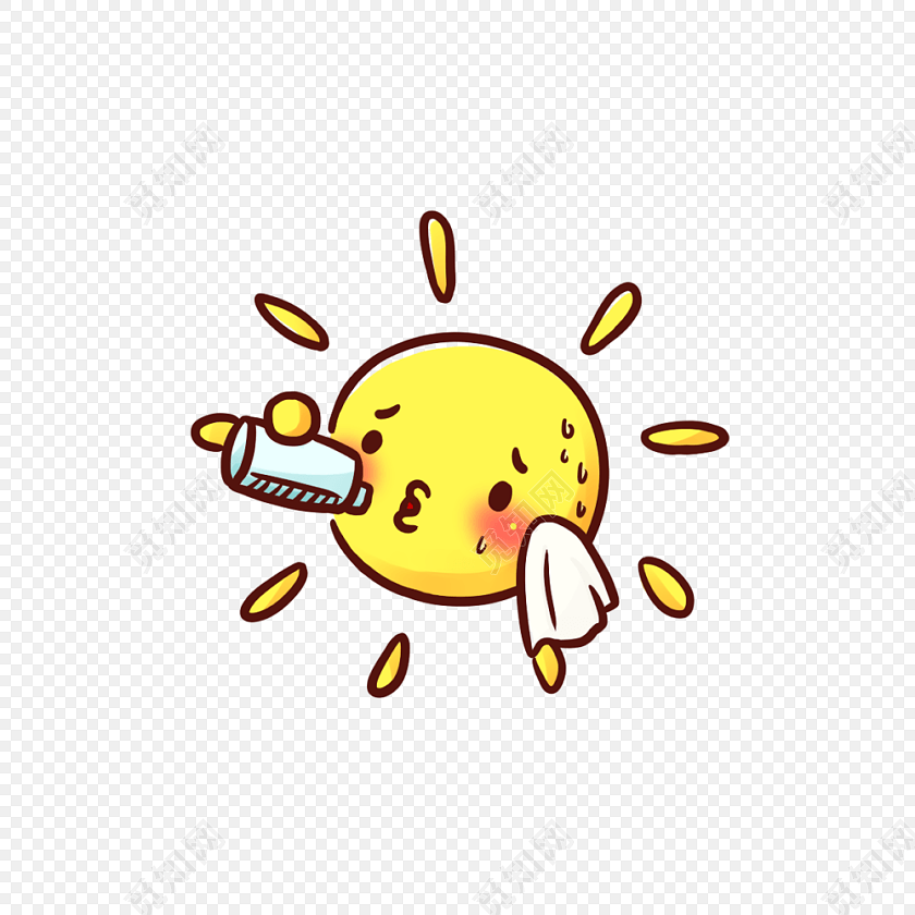 金色太阳表情夏日擦汗矢量图素材