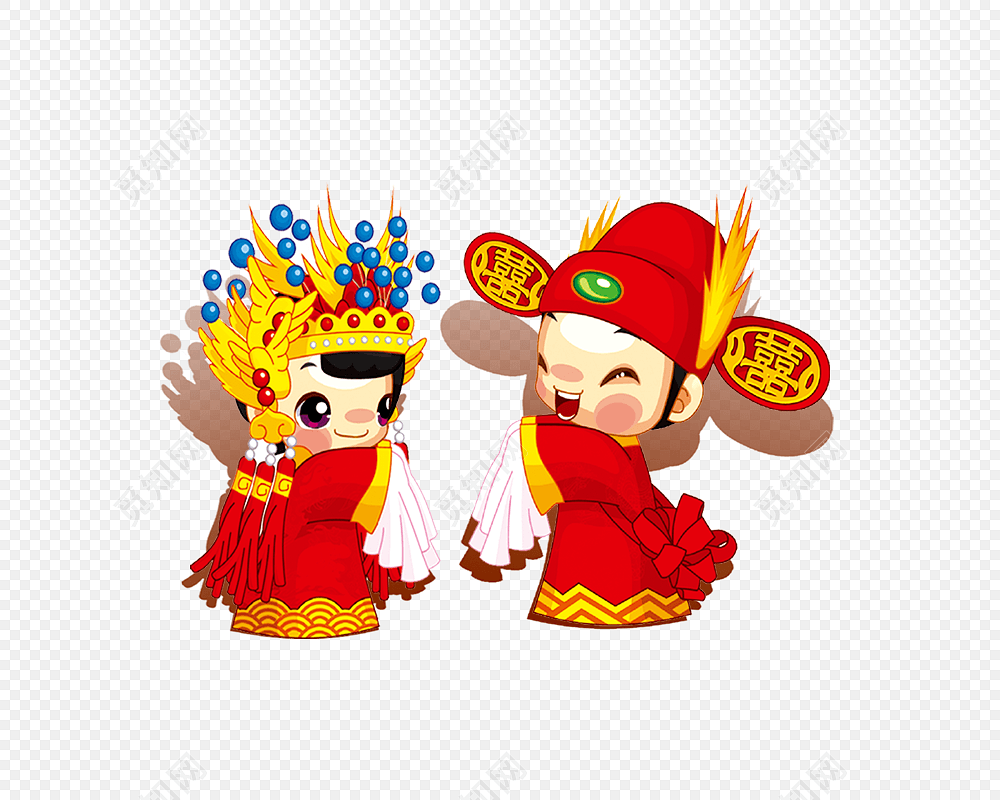 卡通古风婚礼素材