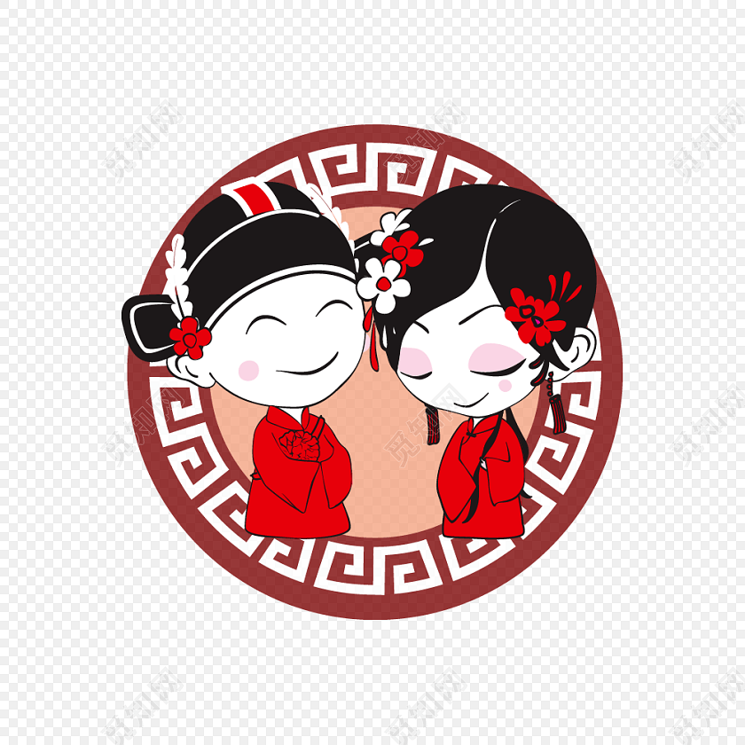 卡通古风婚礼素材