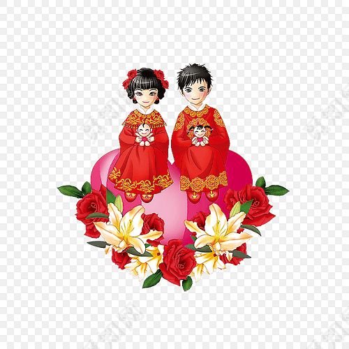 卡通古风婚礼素材