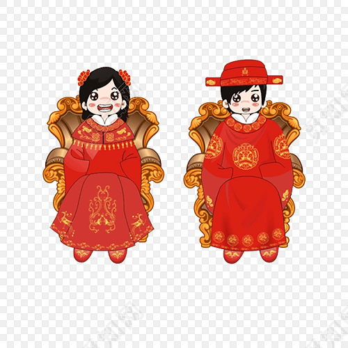 卡通古风婚礼素材