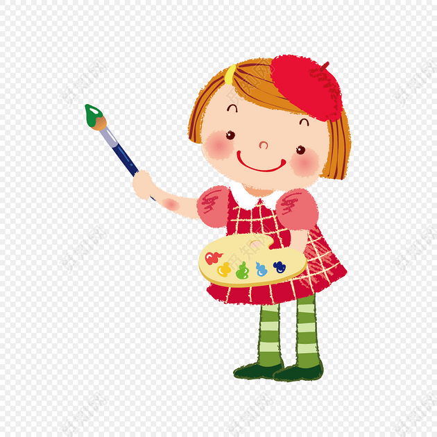 画画的可爱小女孩矢量素材