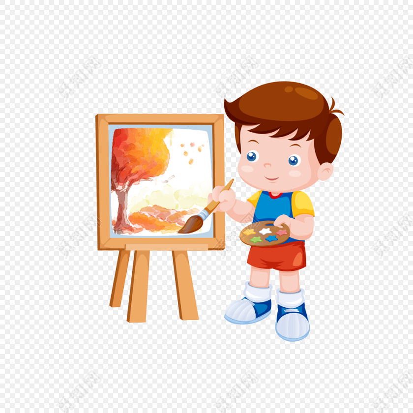 画画的小男孩矢量素材