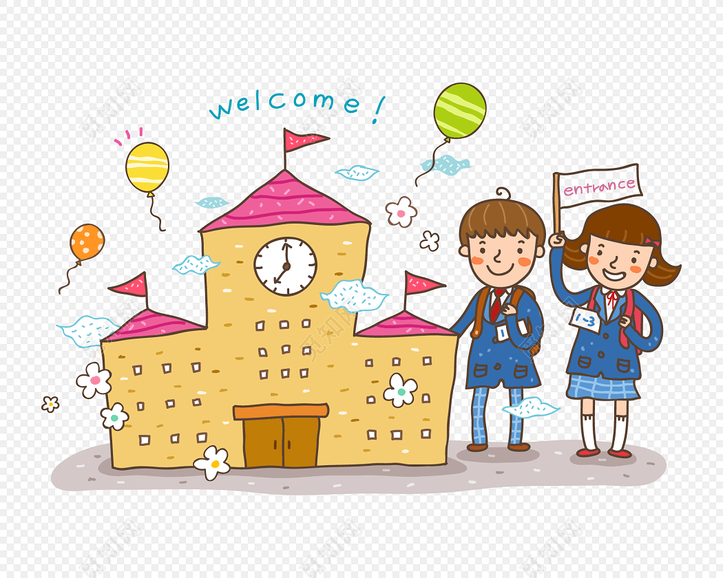 手绘风儿童与学校矢量素材