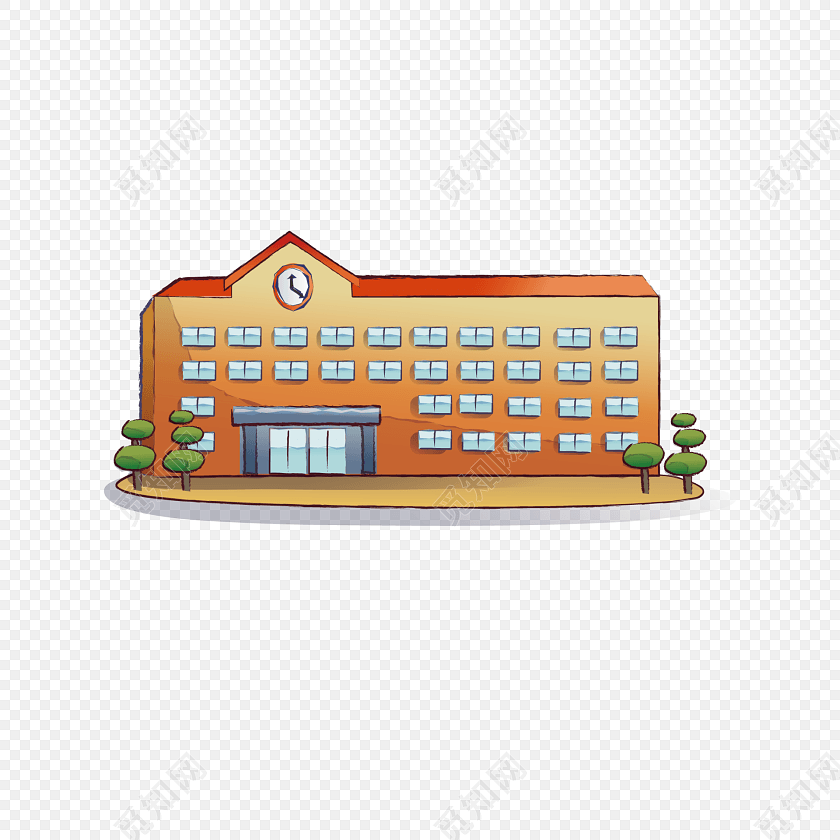 手绘风格土黄色学校教学楼矢量素材