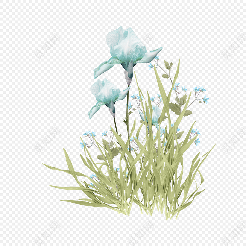 蓝色花朵花花草草装饰背景素材