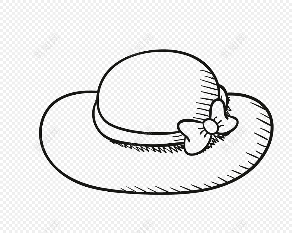 卡通简约草帽线条插画素材