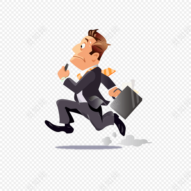 卡通人物努力奔跑上班