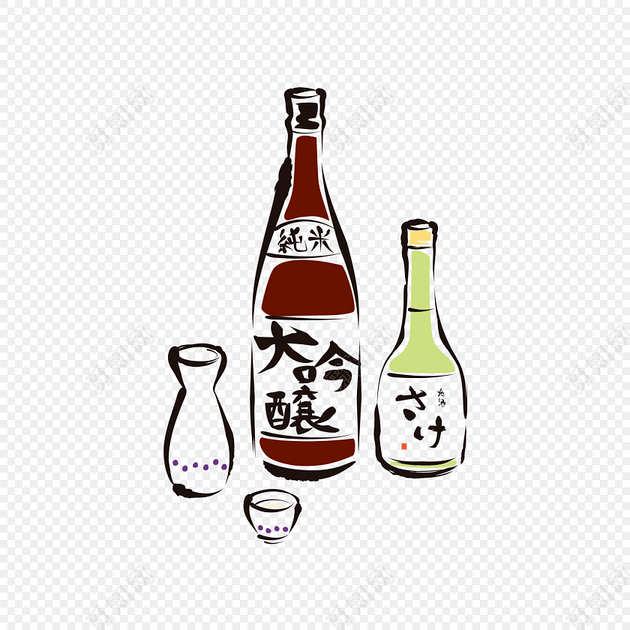 手绘卡通日本酒矢量插画