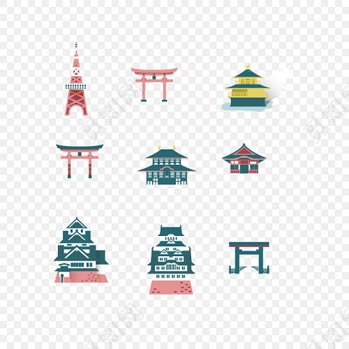 日本标志建筑卡通插画