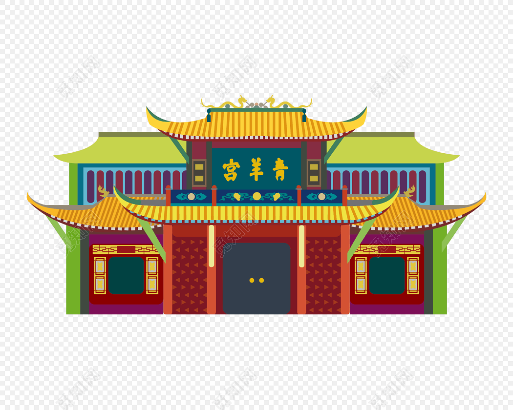成都青羊宫手绘卡通插画