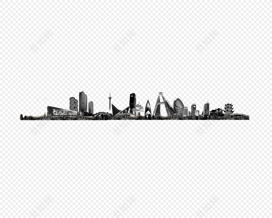 手绘黑白城市建筑海报素材