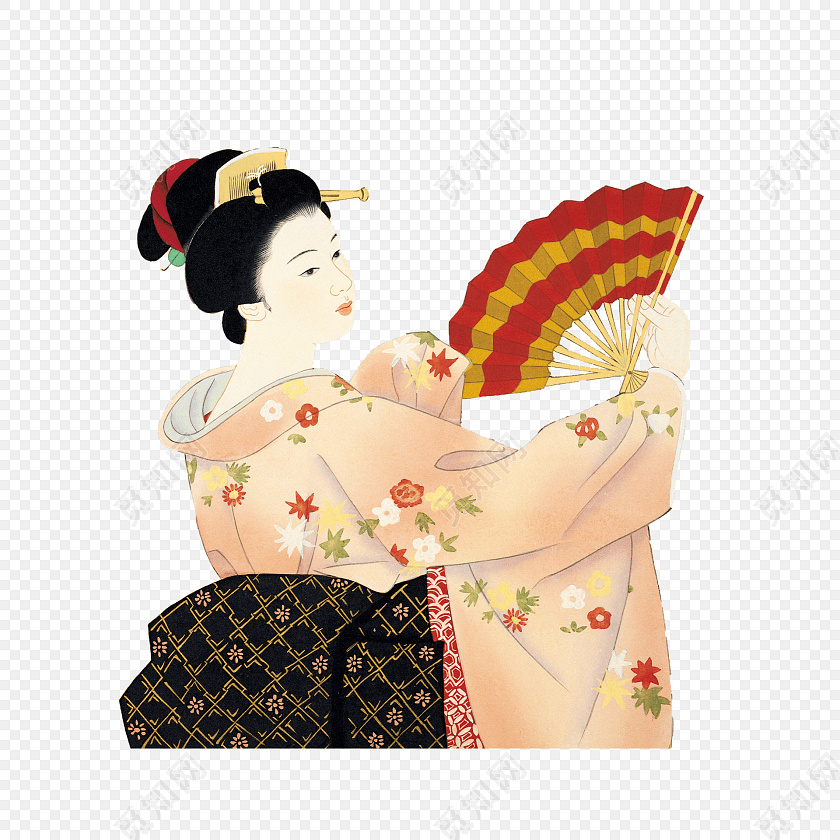 手绘日本艺伎矢量插画