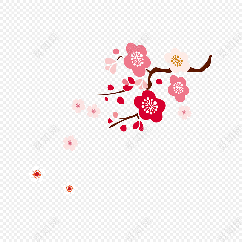 手绘卡通樱花树枝插画