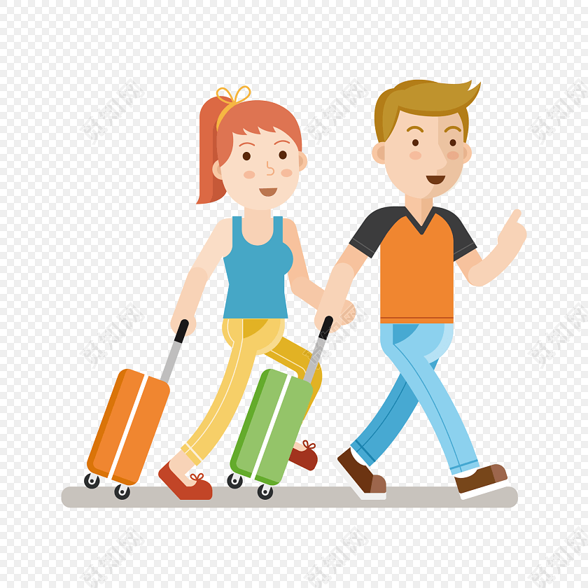 情侣旅行卡通插画