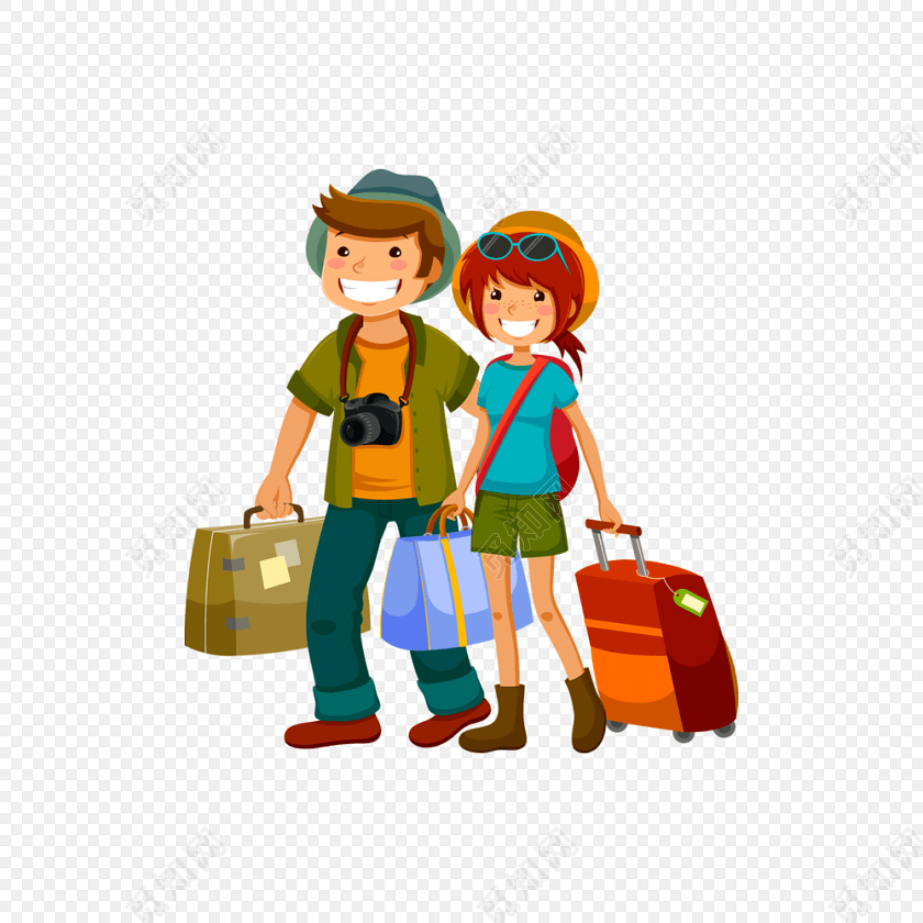 情侣旅行卡通插画