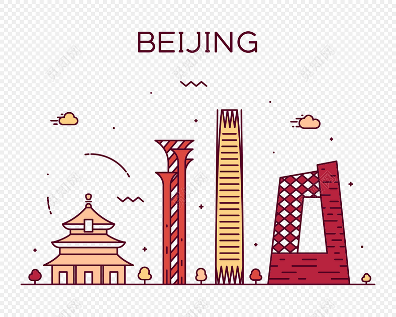 手绘卡通扁平风北京建筑矢量插画标签: 旅游 免抠素材 北京 创意 城市