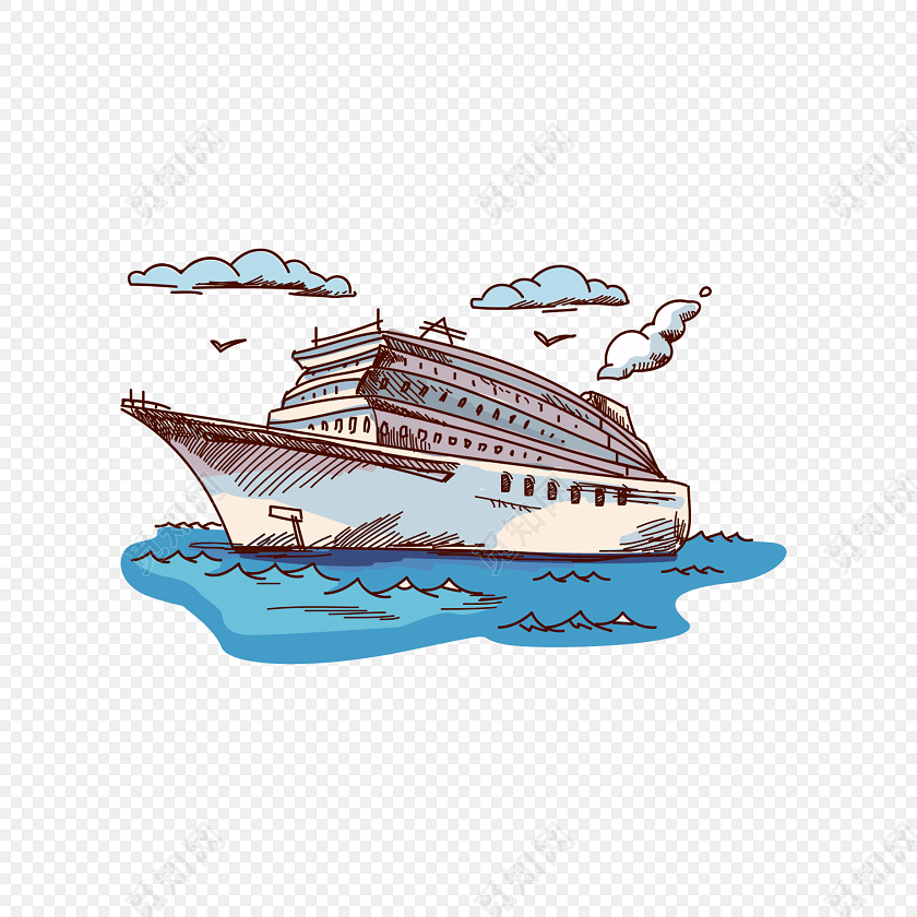 轮船手绘彩色插画