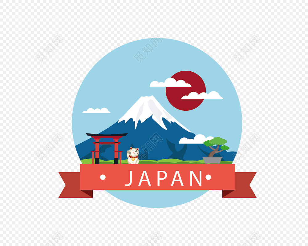 日本旅游景点卡通插画