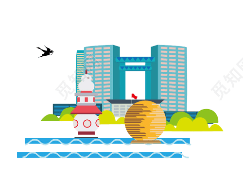 杭州城市建筑卡通矢量插画