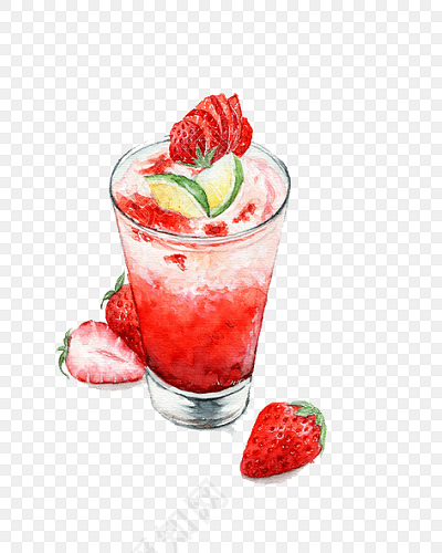 冰爽夏日果汁饮品手绘水彩插画素材
