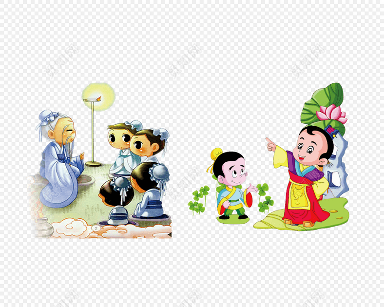 手绘卡通古人学习素材