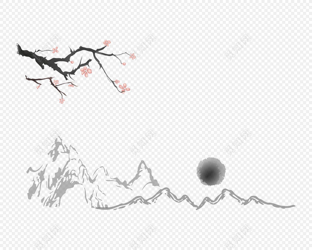 古典中国风梅花连绵群山背景素材