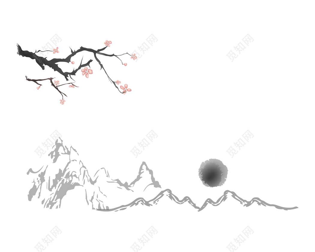 古典中国风梅花连绵群山背景素材