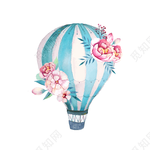 水彩装饰热气球花卉矢量素材