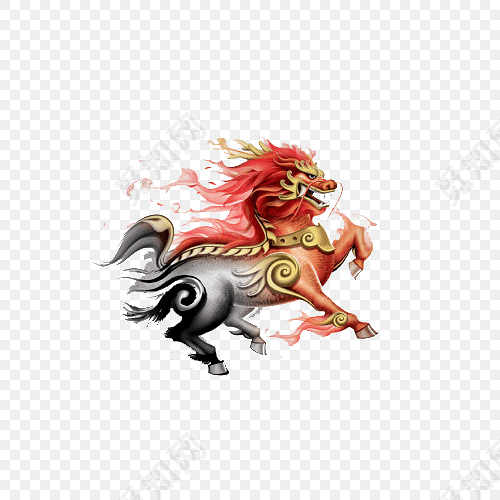 卡通火焰麒麟素材