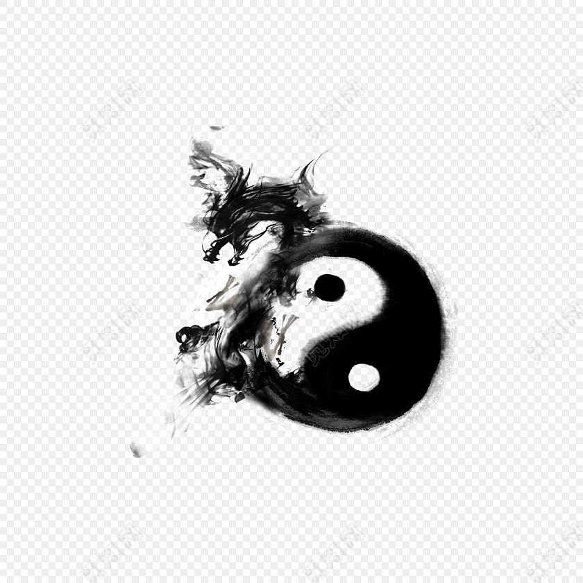 黑色太极龙迷幻线条烟雾素材